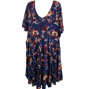 Torrid Super Soft Knit Floral Blue 2-Pocket Dress - 2X - 18/20 - NEW